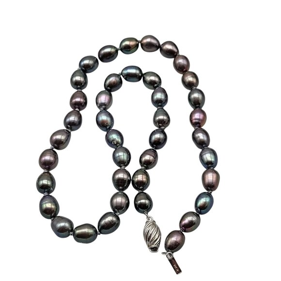 14K Gold Clasp Peacock Tahitian Baroque Pearl Necklace 16" Multi-Color Iridescen - Picture 1 of 11